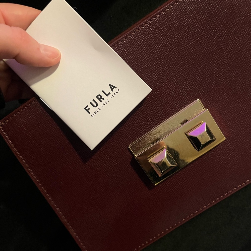 Furla Maroon Clutch with Gold Hardware